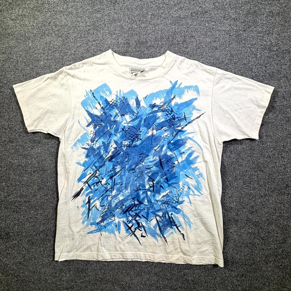 Vintage Jacques Moret T-Shirt One Size White Abstract Graphic USA Made 90s